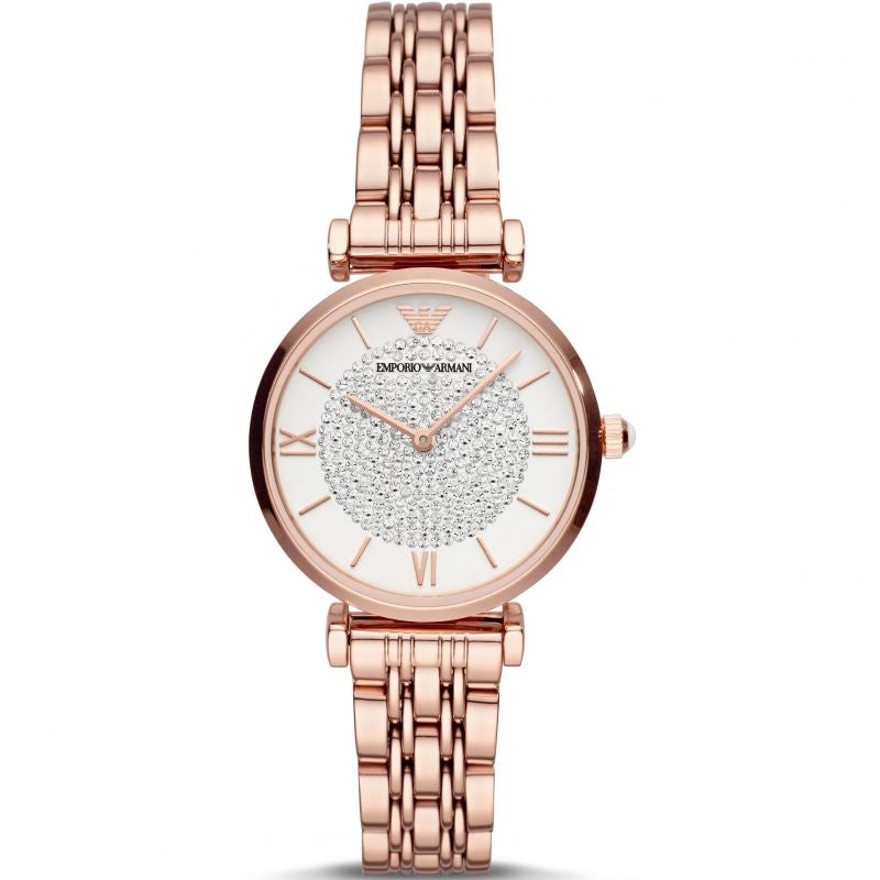 Emporio Armani Ladies' Rose Gold Crystal Dial Stainless Steel Watch - AR11244